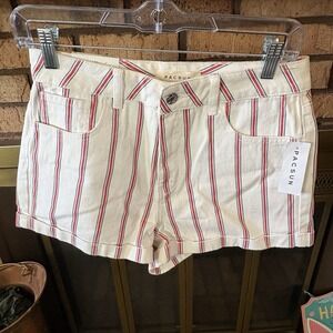 PacSun Mom Short Womens 28 Denim White Red Blue Striped Cuffed High Waisted